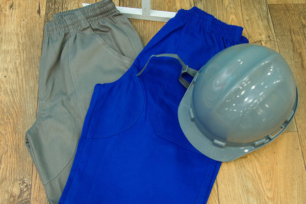 AIBJ Uniformes Calça Brim Elástico Cinza Azul Royal e Branca